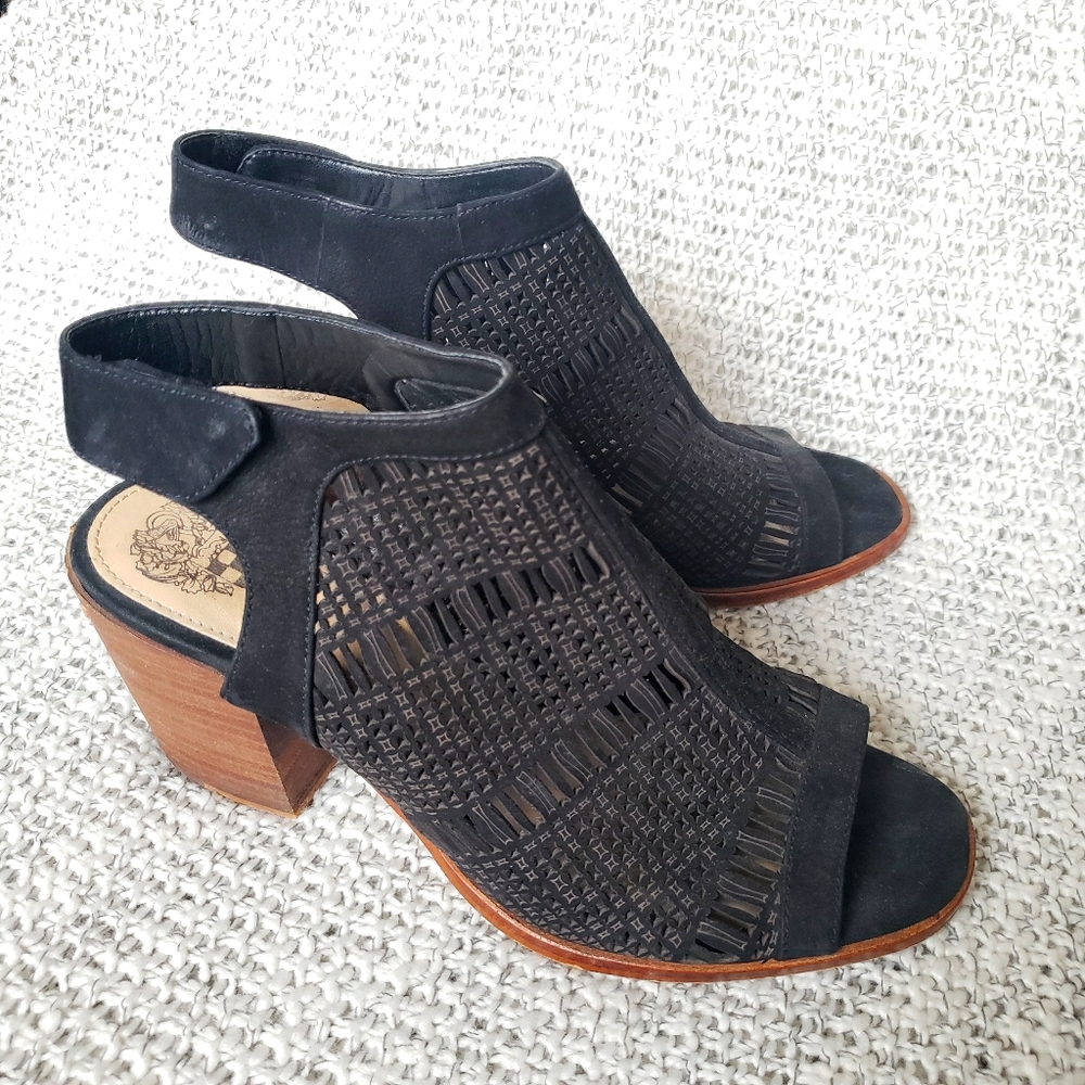 Suede Leather Peep toe Chunky block heels